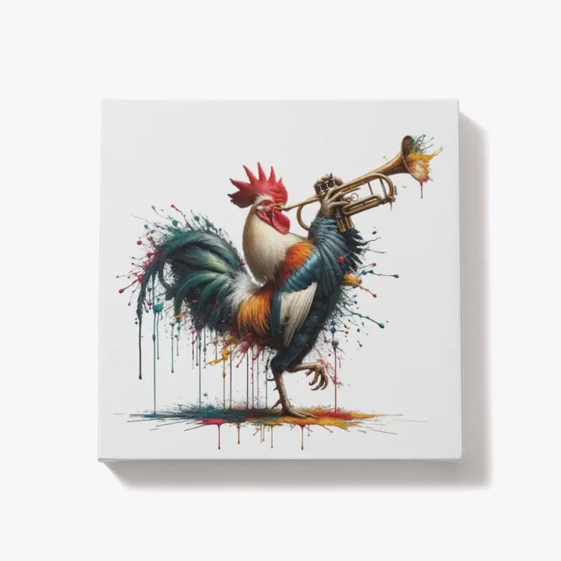 rooster playing trumpet