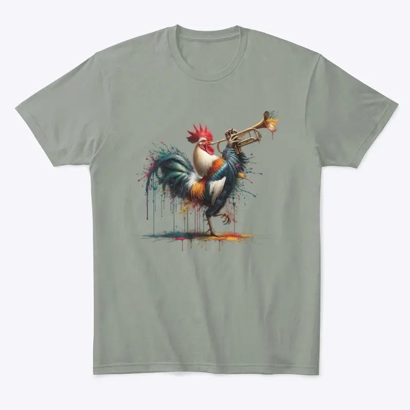 rooster playing trumpet